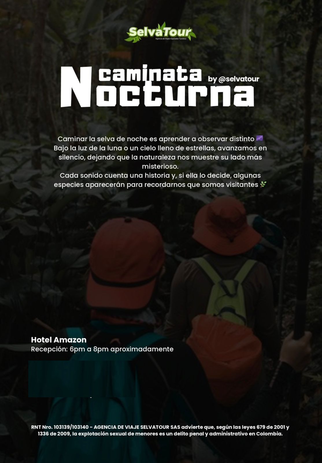Flyer de la caminata nocturna por la selva