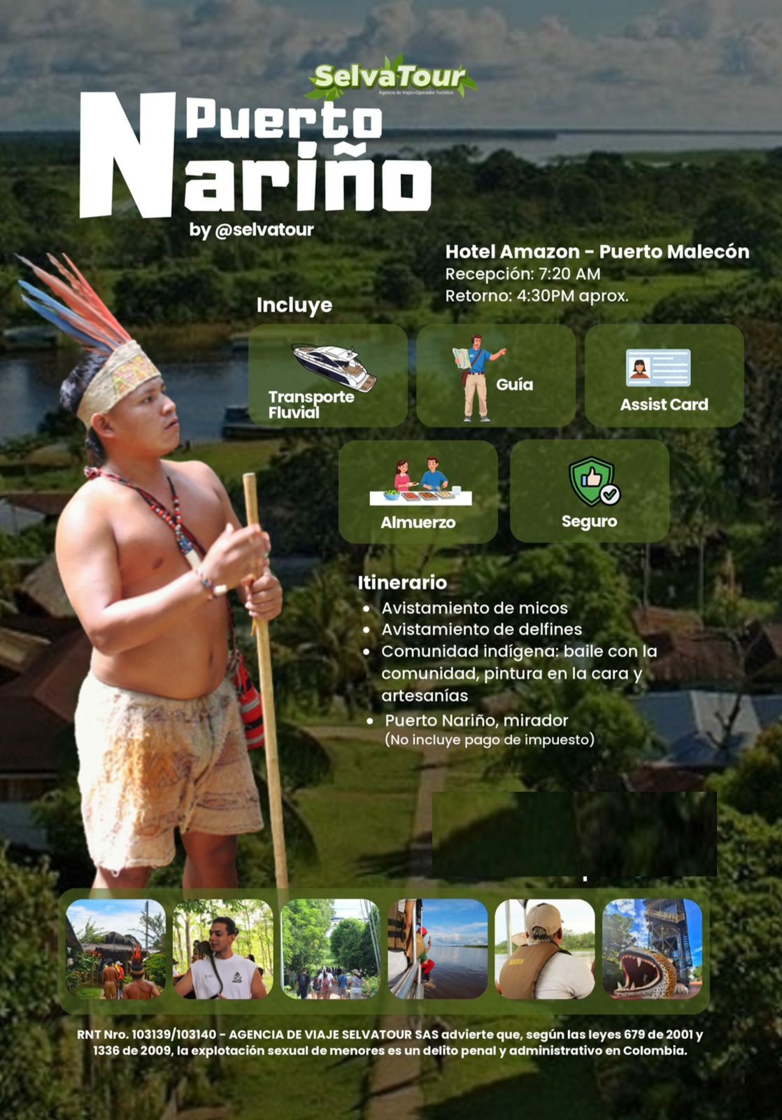 Flyer del tour de día completo a Puerto Nariño